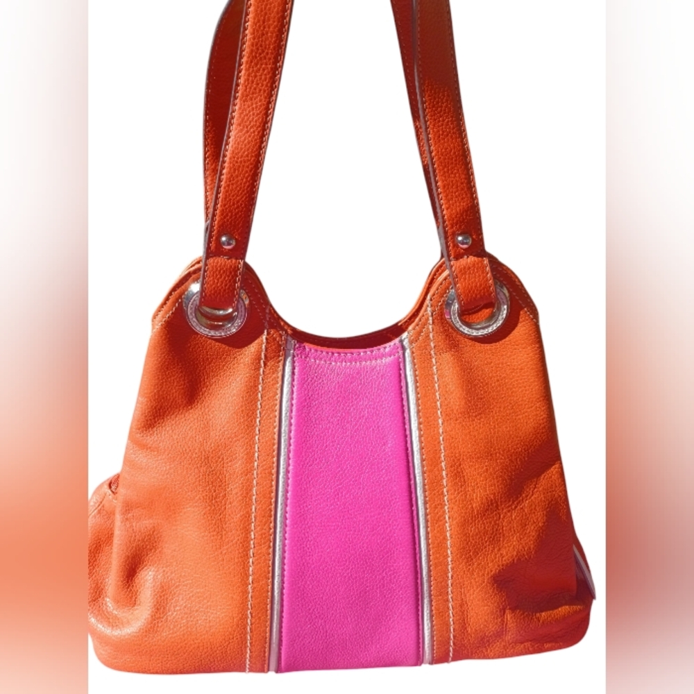 Tignanello orange pink leather bag